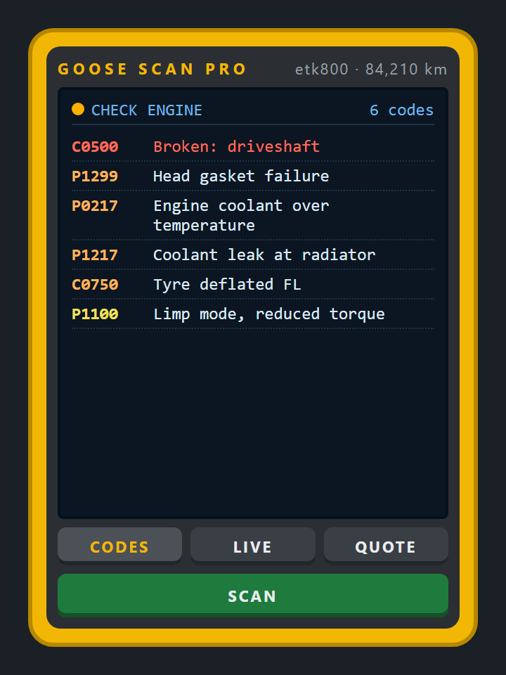 OBD Scanner fault codes